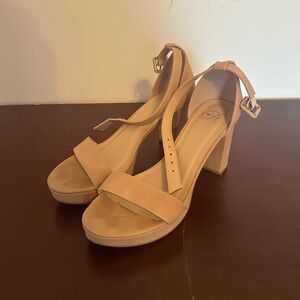 Women's Tan Block Heel Ankle Strap Sandals